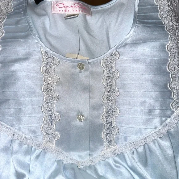 Oscar de la Renta ~ Pink Label ~ Blue Crystal Satin Lace Nightgown Size 2X